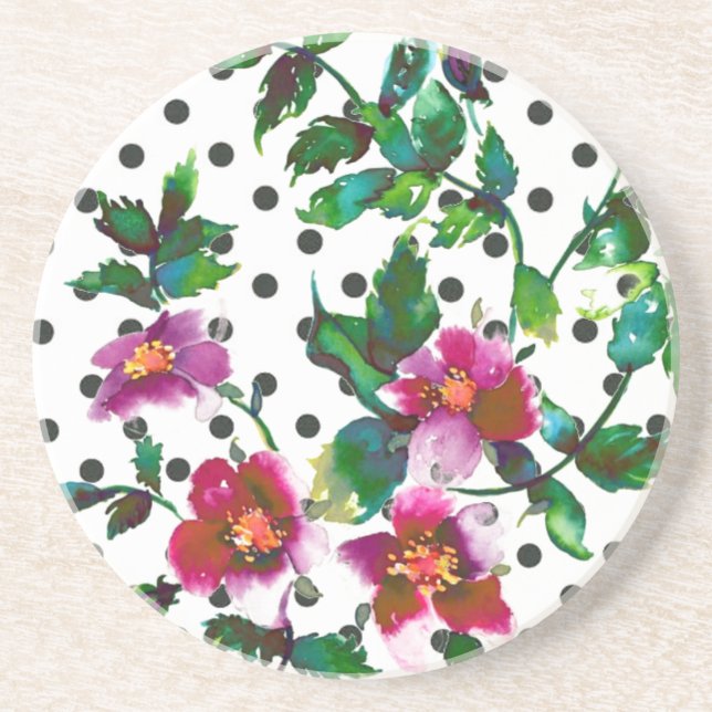 Posavasos Elegantes rosas de acuarela magenta rosa con punto (Frente)