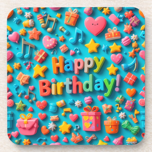 Posavasos Elementos Coloridos de Celebración de Cumpleaños (Frente)