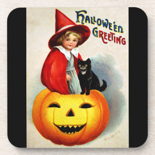 Posavasos Ellen H. Clapsaddle: Bruja en Jack O'Lantern