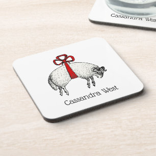 Posavasos Emblema de cimera de oveja carnero con banda herál