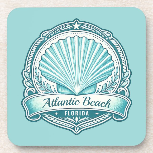 Posavasos Emblema de concha marina costera de Atlantic Beach (Frente)
