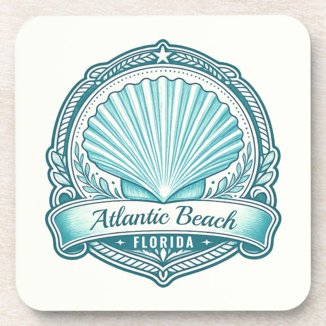 Posavasos Emblema de concha marina costera de Atlantic Beach (Frente)