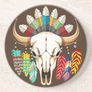 Posavasos Emblema de cráneo de búfalo nativo americano