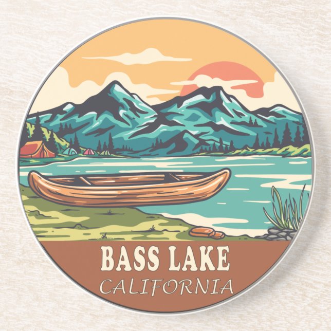Posavasos Emblema de pesca en bote de Bass Lake California (Frente)
