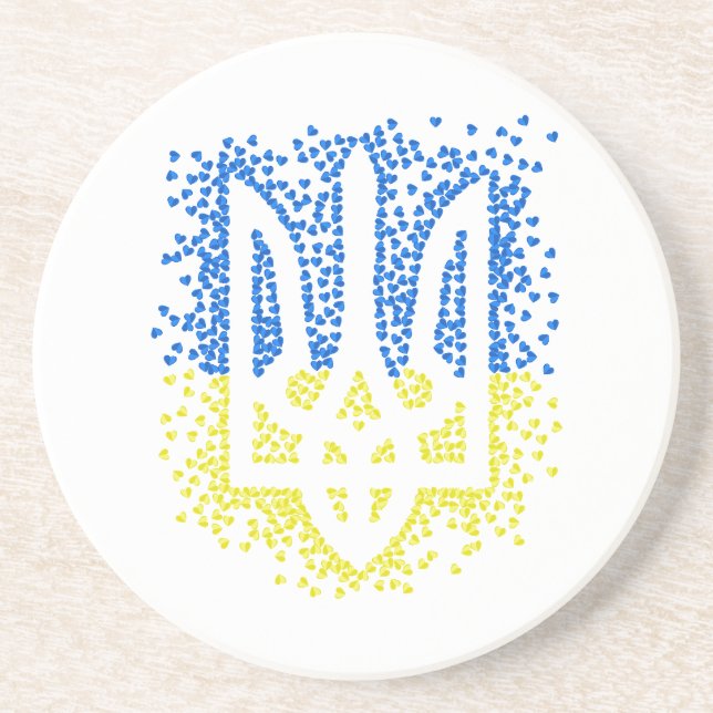 Posavasos Emblema ucraniano trident tryzub esparce corazones (Frente)