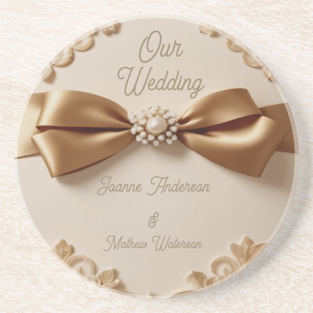 Posavasos Embossed Floral Wedding Invitation – Satin Bow & G (Frente)