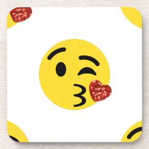 Posavasos emoji de beso purpurina