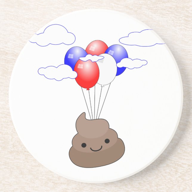 Posavasos Emoji Poo Volando Con Globos (Frente)