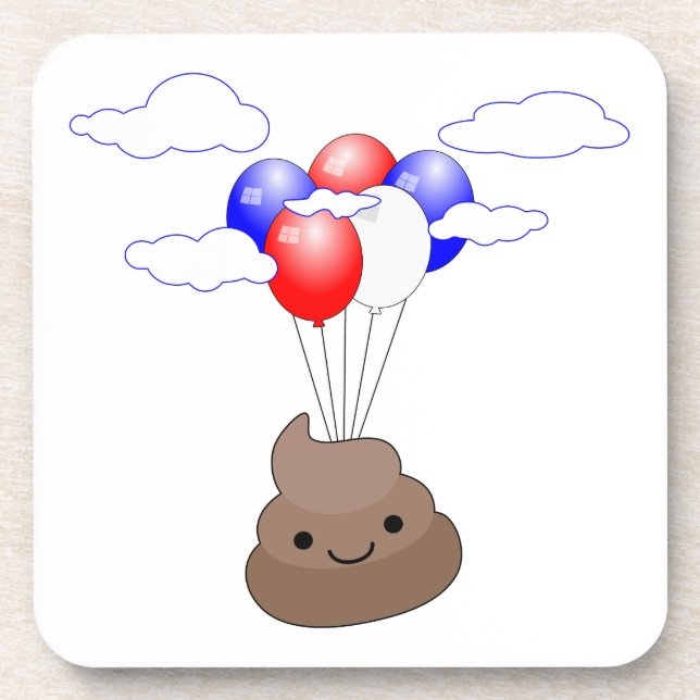 Posavasos Emoji Poo Volando Con Globos (Frente)