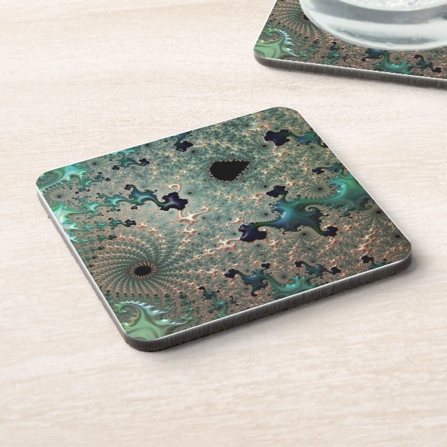 Posavasos Empresarios plásticos de mandelbrot de esmeralda y (Lado Izquierdo)
