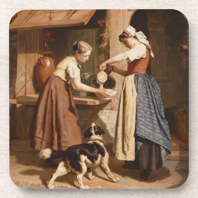 Posavasos En la lechería, 1866 (aceite en el panel) (Frente)