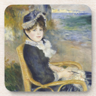 Posavasos En la orilla del mar, retrato de pintura al óleo, 