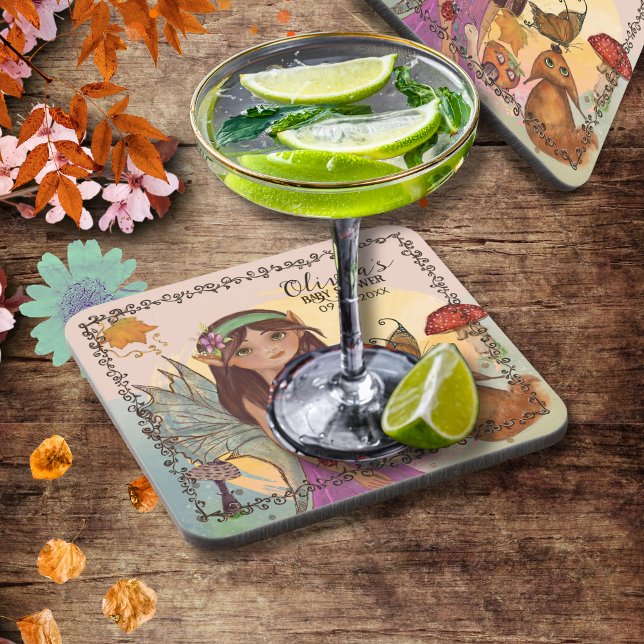 Posavasos Encantada montaña rusa de Baby Shower para product (Enchanted Autumn Fairy Baby Shower Coaster)