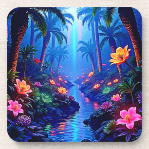 Posavasos Encantado sueño de bosque de río vibrante