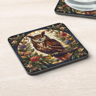 Posavasos Encantador arte de vidrio manchado de búho natural