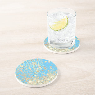 Posavasos Encantador Mandala con estrellas de oro en turques
