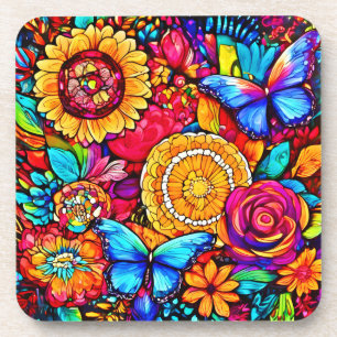 Posavasos Encantador tapiz floral de mariposa