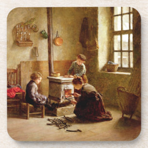 Posavasos Encendiendo la estufa, 1886 (aceite en el panel)