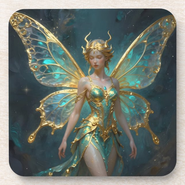 Posavasos Enchanted Fairy in Gold and Turquoise  (Frente)