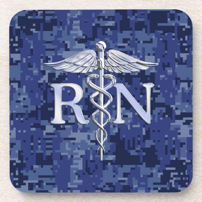 Posavasos Enfermera inscrita RN Caduceus en Blue Camo (Frente)