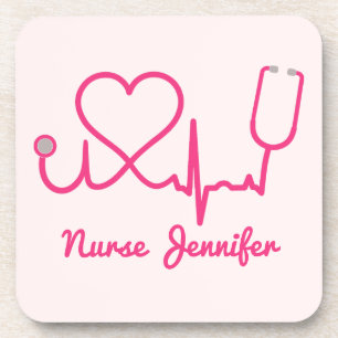 Posavasos Enfermera Personalizado rosa Stethoscope Línea de