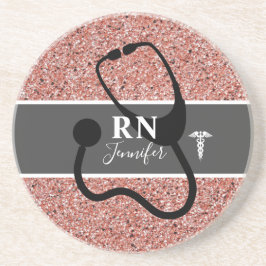 Posavasos Enfermera RN Rosa Purpurina de oro Personalizado
