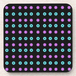 Posavasos Engranajes turquesa y estrellas magenta sobre negr