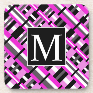 Posavasos Envasado en un monograma rosado, negro y gris diag