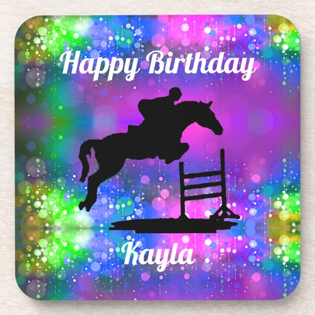 Posavasos Equestrian Happy Birthday Horse Show Glitter (Frente)