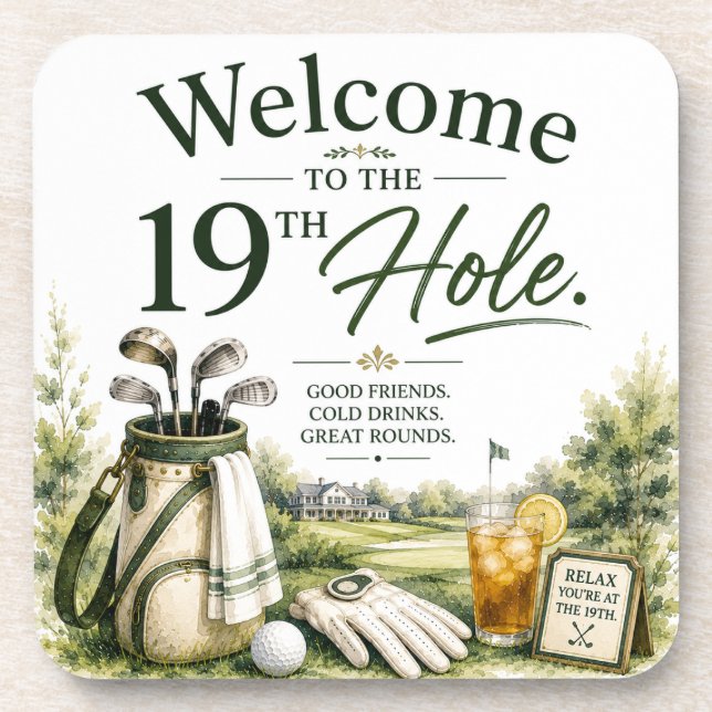 Posavasos Equipo de golf con texto en verde (Frente)