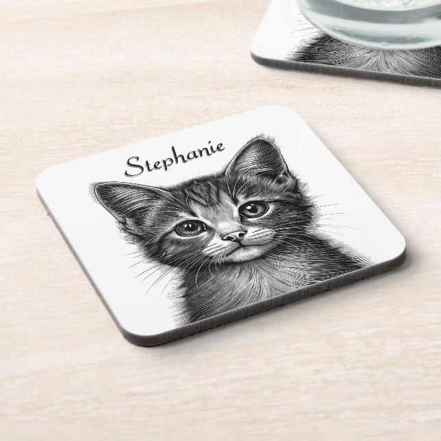 Posavasos Esbozo adorable de gato joven (Lado Izquierdo)