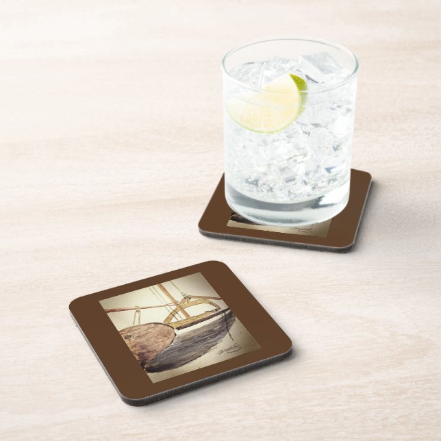 Posavasos Esbozo de barco de vela de madera - escayola de pl (Lado Derecho)