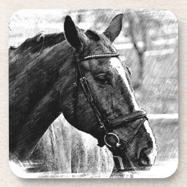 Posavasos Esbozo de caballos blancos negros (Frente)