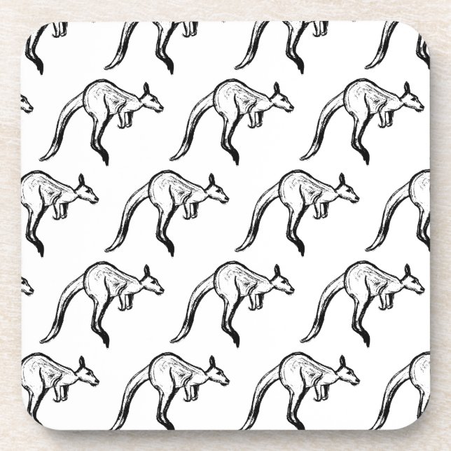 Posavasos Esbozo de canguro en blanco y negro (Frente)