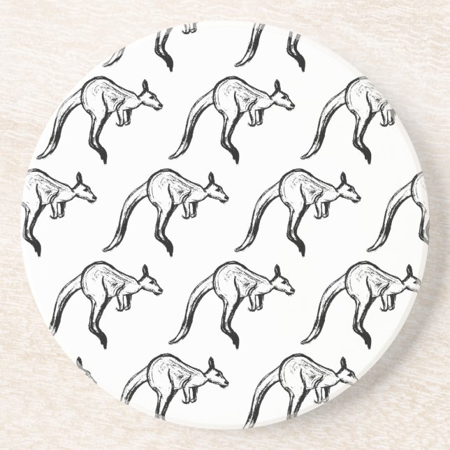 Posavasos Esbozo de canguro en blanco y negro (Frente)
