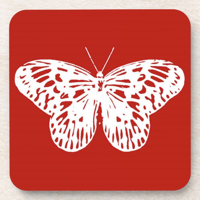 Posavasos Esbozo de mariposa, rojo profundo y blanco (Frente)
