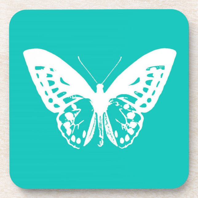 Posavasos Esbozo de mariposa, turquesa y blanco (Frente)