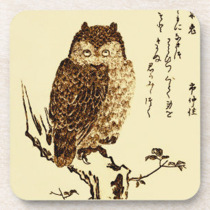 Posavasos Esbozo de tinta japonesa de una lechuza