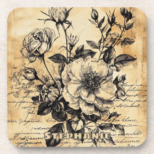 Posavasos Esbozo floral rústico con caligrafía - edad (10)