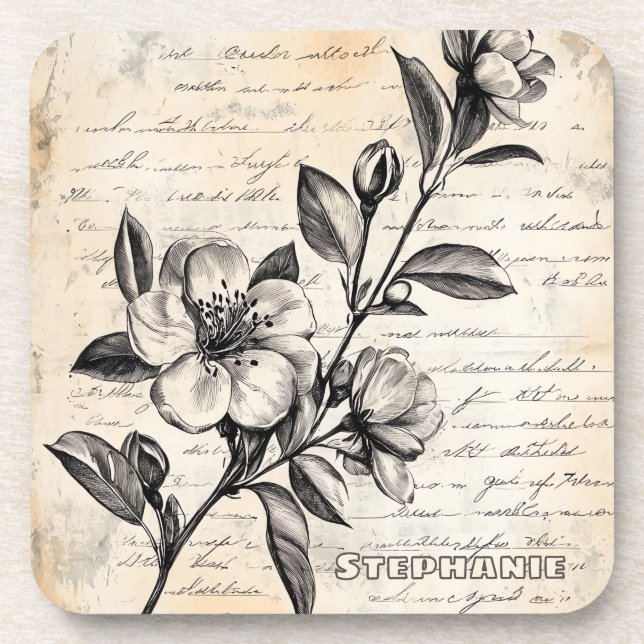 Posavasos Esbozo floral rústico con caligrafía - edad (2) (Frente)