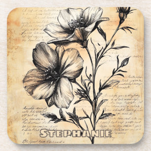 Posavasos Esbozo floral rústico con caligrafía - edad (6)