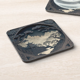 Posavasos Escaparate gris en 3D para el paisaje chino enmarc