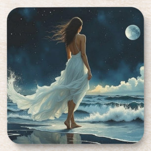 Posavasos Escape en la costa bajo la Luna   Arte costero