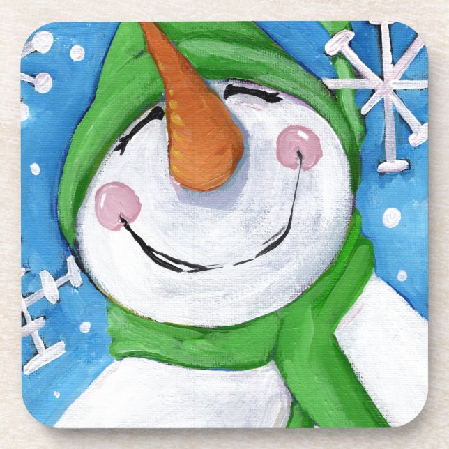 Posavasos Escarchado el muñeco de nieve feliz (Frente)