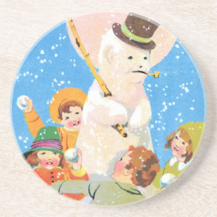 Posavasos Escarchado el muñeco de nieve y los niños