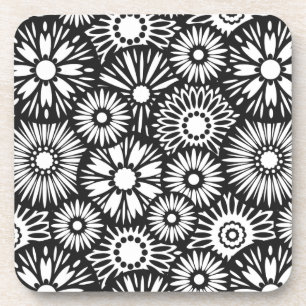 Posavasos escayola de corcho floral en blanco y negro