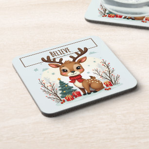 Posavasos Escena adorable de renos de Navidad en un bosque n