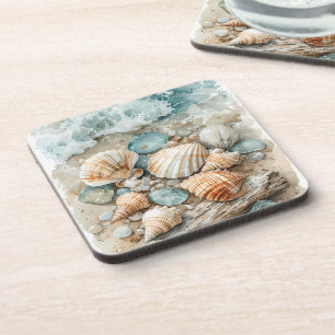 Posavasos Escena de agua de mar costera con madera flotante