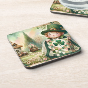 Posavasos Escena de colcha de patchwork Cottage Leprechaun