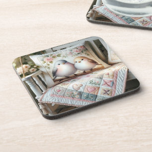 Posavasos Escena de colcha floral de tórtolas Cottagecore